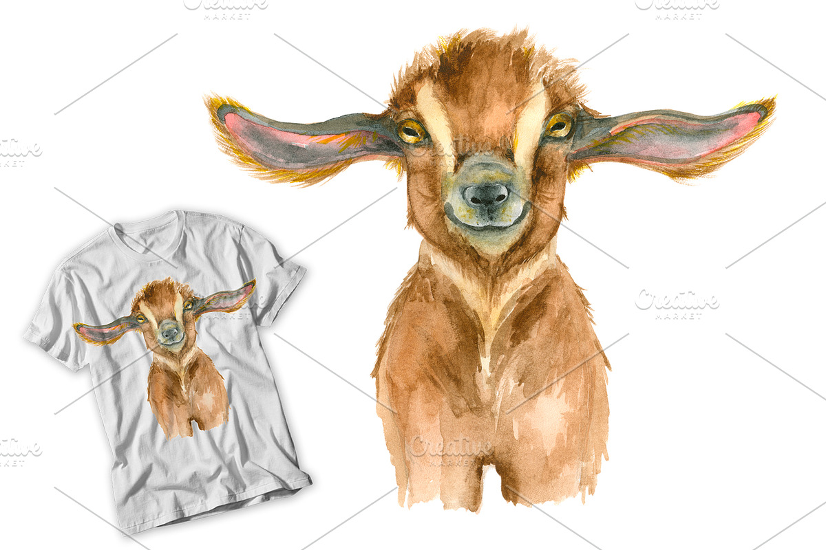 Goat head Watercolor, an Animal Illustration by IvanFet