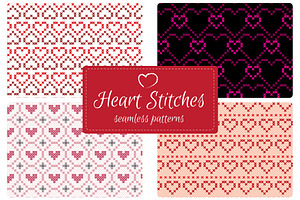 Stitch Hearts Seamless Patterns Set1