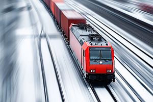 High-speed freight train with red, a Transportation Photo by MistyDay