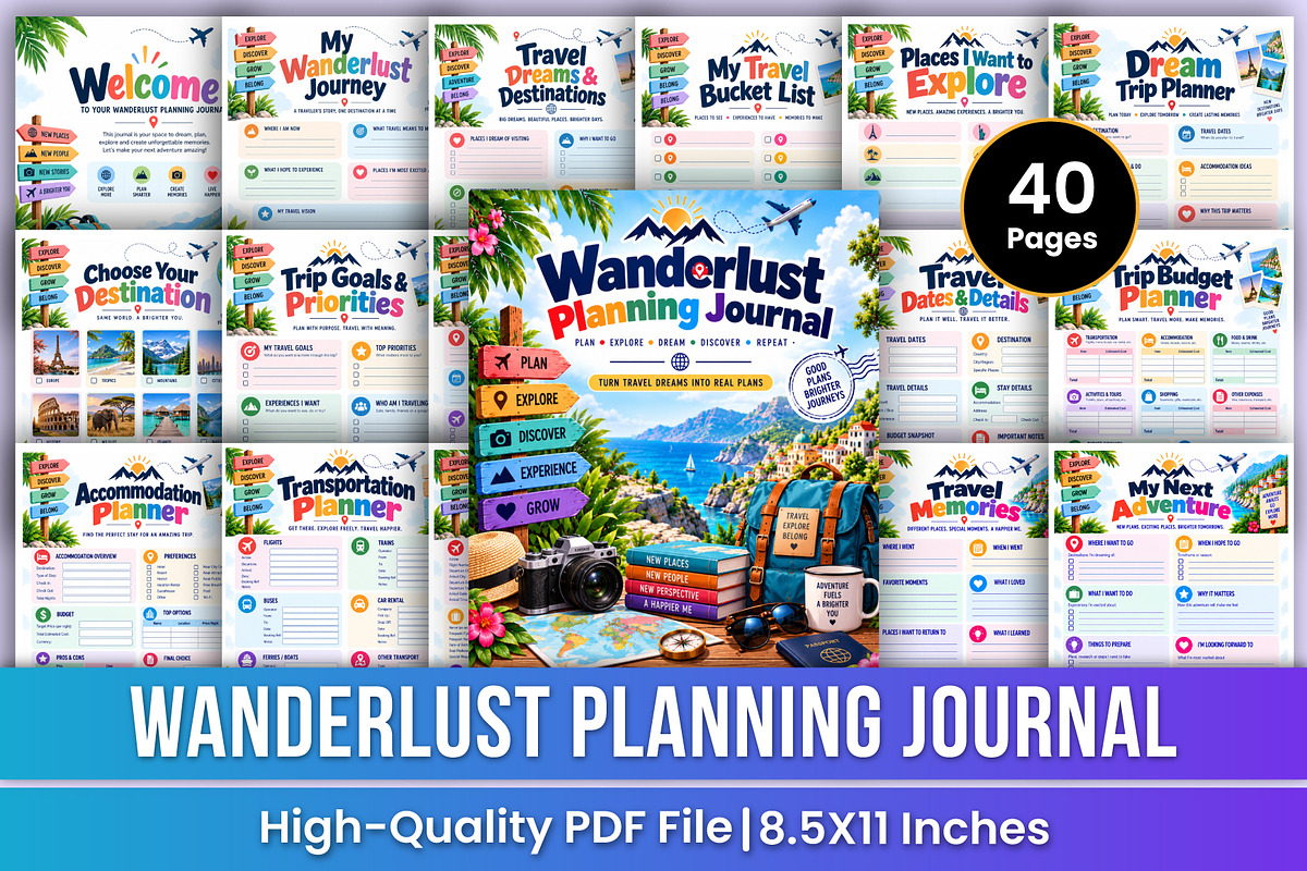 Wanderlust Planning Journal | Travel, a Stationery Template by Mustafiz (Photo 1 of 5)