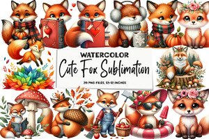 Cute Fox Sublimation Clipart, an Illustration by DreamArtGraphic