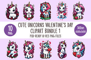 Unicorn Valentine's Clipart Bundle 1