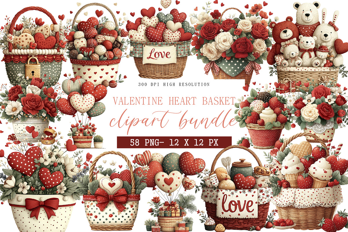 Valentine Heart Basket Clipart, an Illustration by DreamArtGraphic (Photo 1 of 4)
