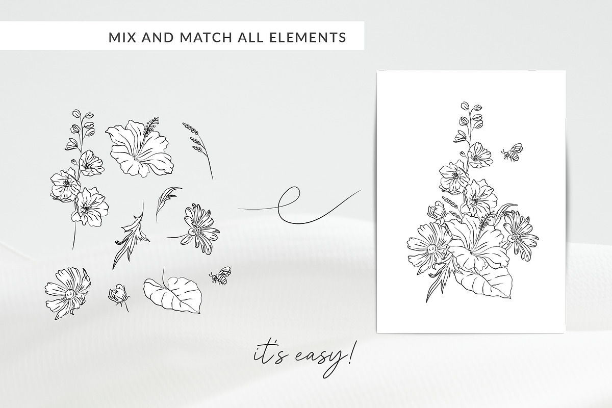 Hand-drawn Line Art Summer Flowers, a Decorative Illustration by La Petite Line Art (Photo 11 of 12)