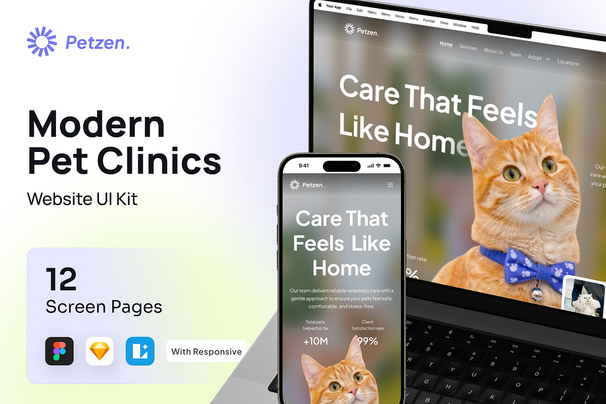 Petzen - Modern Pet Clinic Web UI, an UI Kit Template by Agensip Design Agency (Photo 1 of 10)