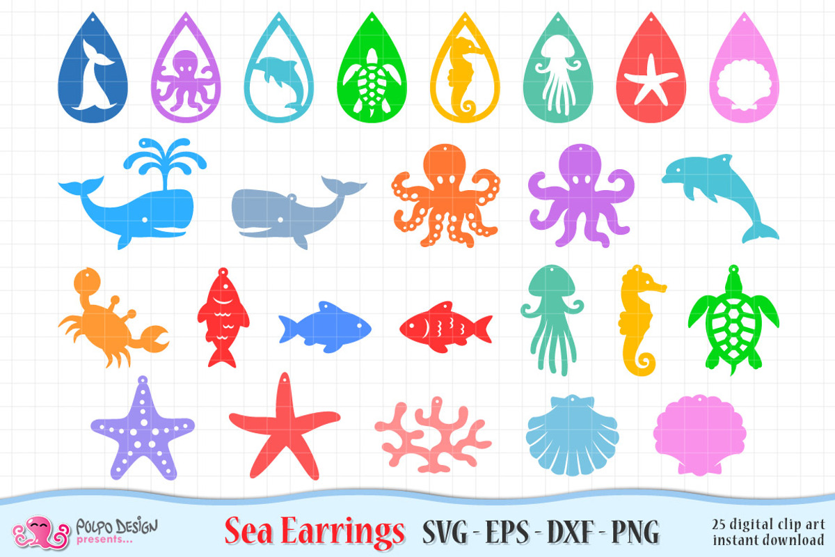 Sea Earrings SVG, Eps, Dxf and Png, an Object Graphic by PolpoDesign (Photo 1 of 3)