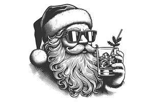 Cool Santa Drinking whisky Cocktail, an Illustration by AlexArt