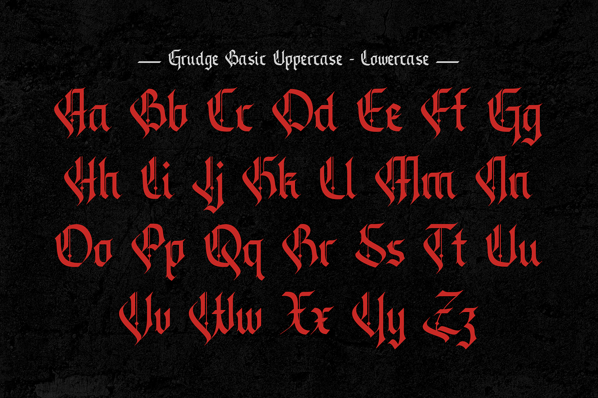 Grudge – Gothic Blackletter Typeface, a Blackletter Font by Almarkhatype (Photo 11 of 15)