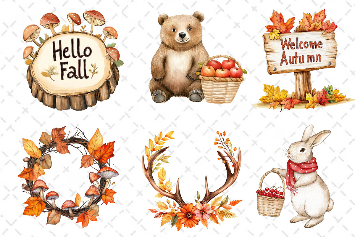 Watercolor Fall Woodland Clipart, an Illustration by Dream Creation (Photo 3 of 6)