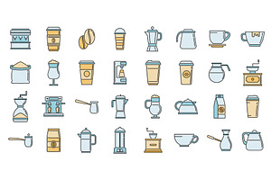 Coffee Icons Set Vector Color