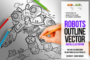 Robots Outline Vector Illustration, an Education Illustration by SCworkspace (Thumbnail 1 of 2)