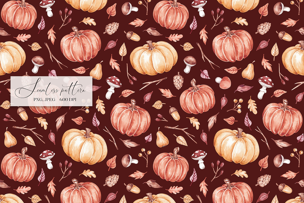 Watercolor Fall Pumpkins Pattern, a Pattern Graphic by SirenaArt (Photo 5 of 13)