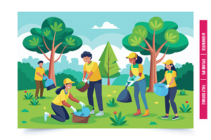 A group of volunteers are cleaning u, an Illustration by Tanuart