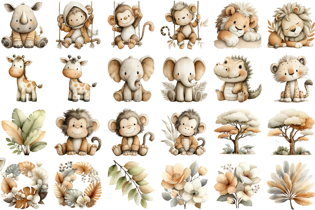 Safari animals watercolor clipart, an Illustration by Sublimation Artist (Photo 2 of 7)