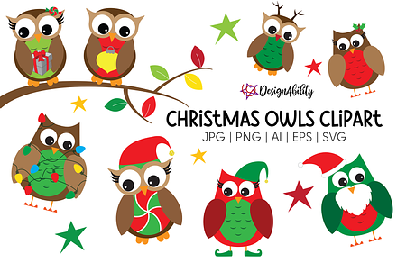 Christmas Owls Clipart