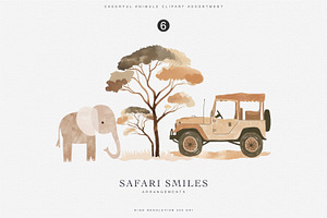 Watercolor Safari Animal Clipart Set