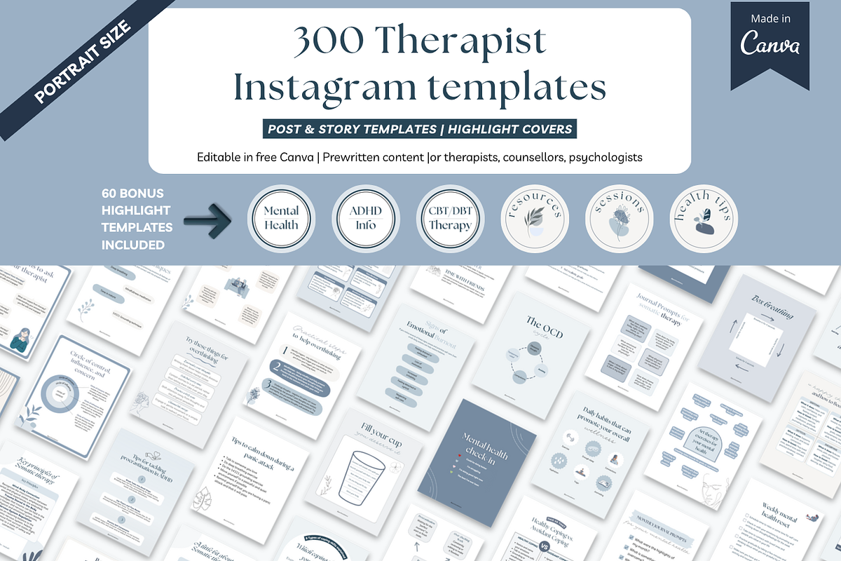 Therapist Instagram templates Canva