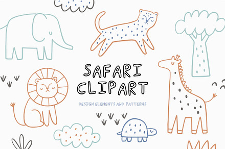 Safari Animals Doodle Clipart