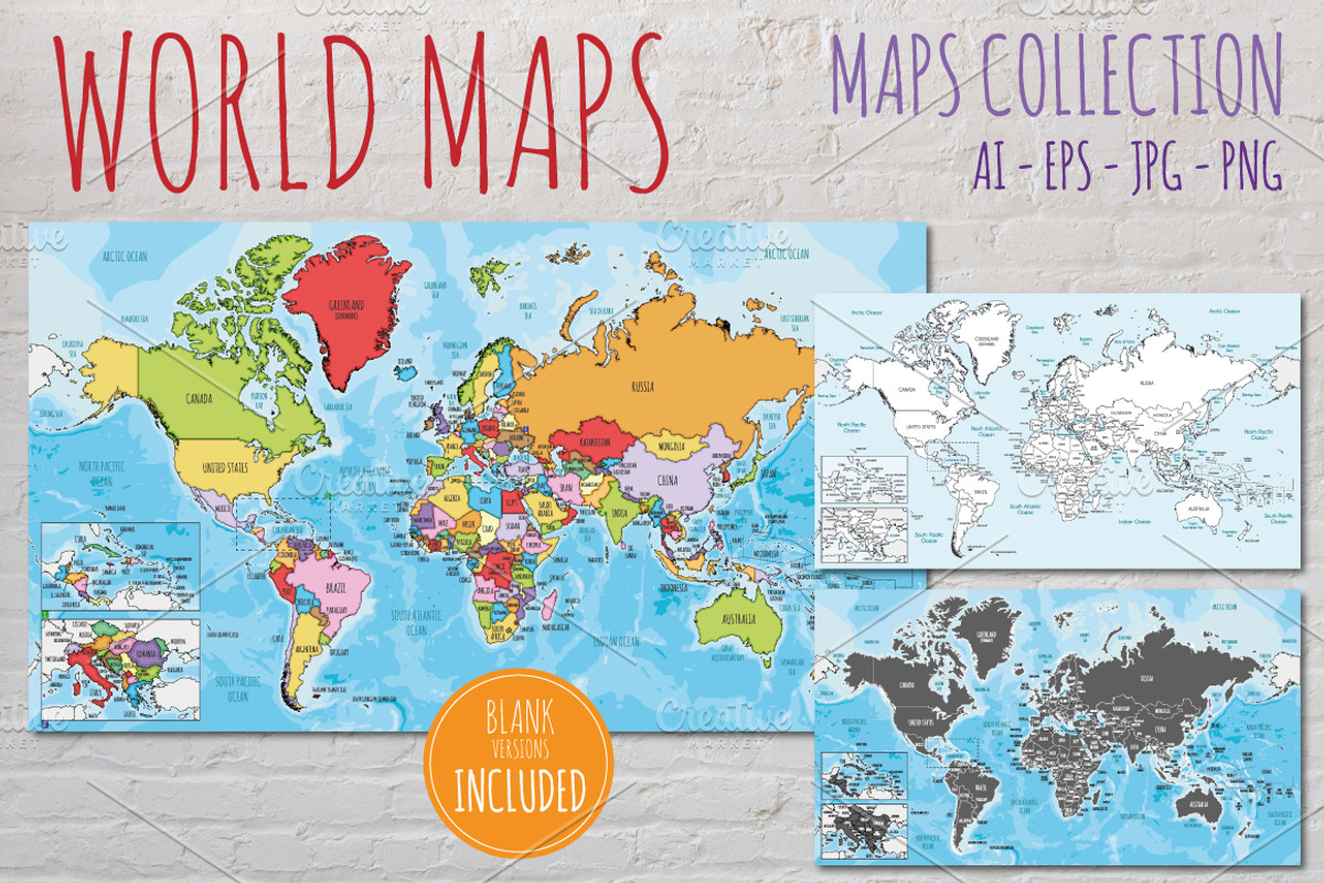 6x Illustrated Vector World Maps, an Illustration by asantosg (Photo 1 of 9)