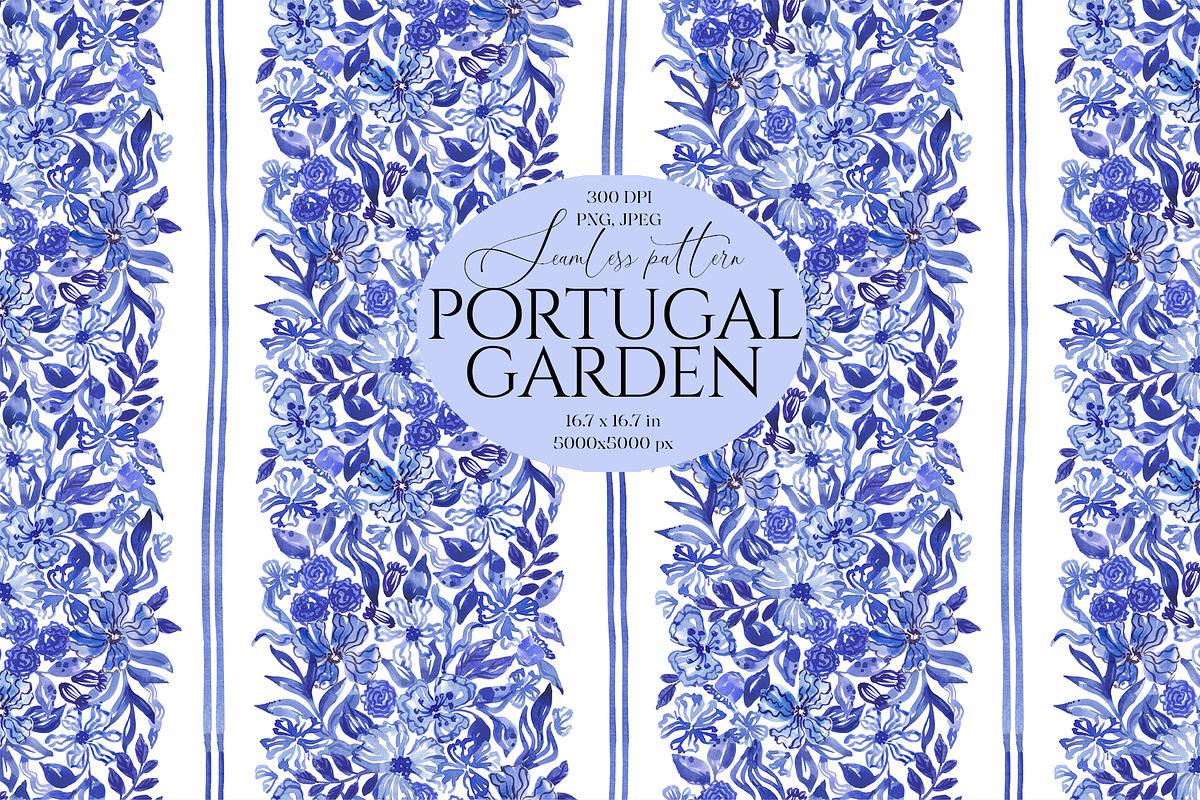 Blue Floral Vertical Seamless Border, a Pattern Graphic by SirenaArt (Photo 1 of 10)