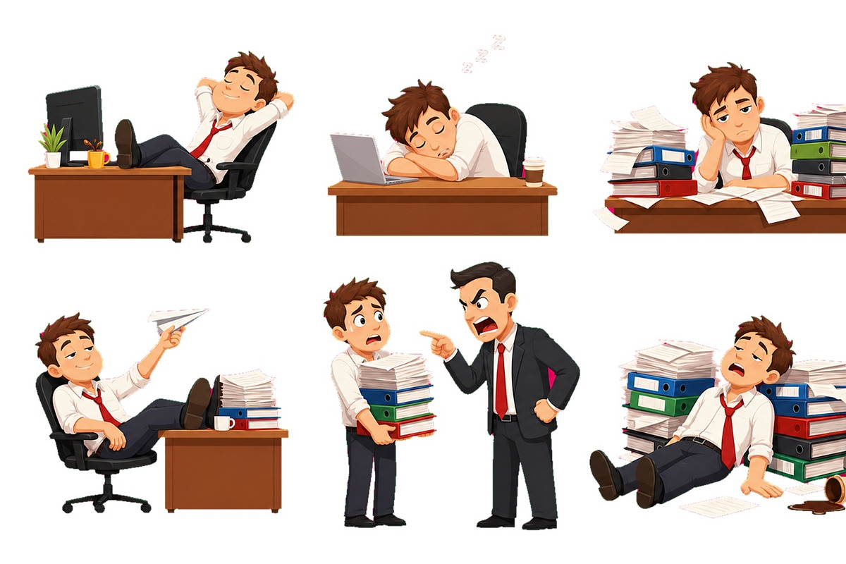 Cartoon office worker in lazy and, a Technology Illustration by ZinetroN (Photo 3 of 3)
