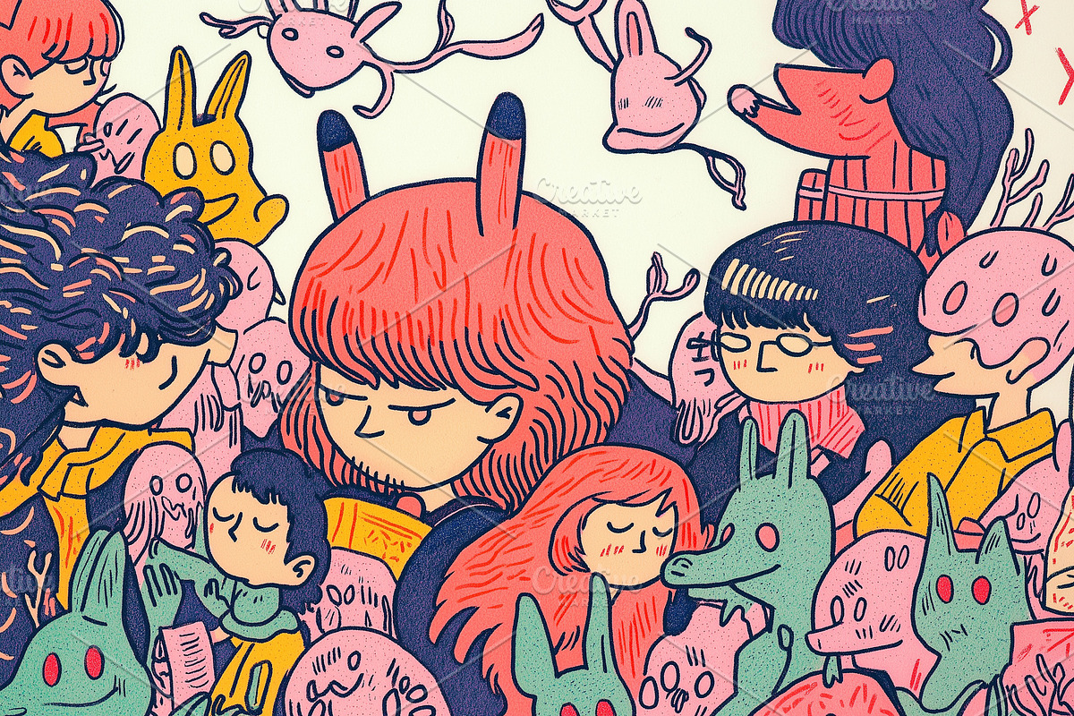Crowd of people and monsters, a Person Illustration by Sybillla