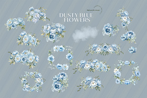 Elegant Dusty Blue Flowers Clipart