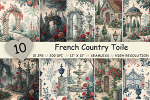 French Country Toile Bundle Paper, a Pattern Graphic by FloridPrintables