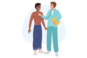 Young male doctor listens heartbeat, a Healthcare Illustration by Vectorbuum