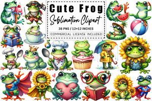 Funny Cute Frog Sublimation Clipart, a Graphic by CitraGraphics