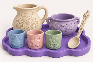 3D Mystical Ceramic Tea Set STL, an Object 3D Model by Layerology