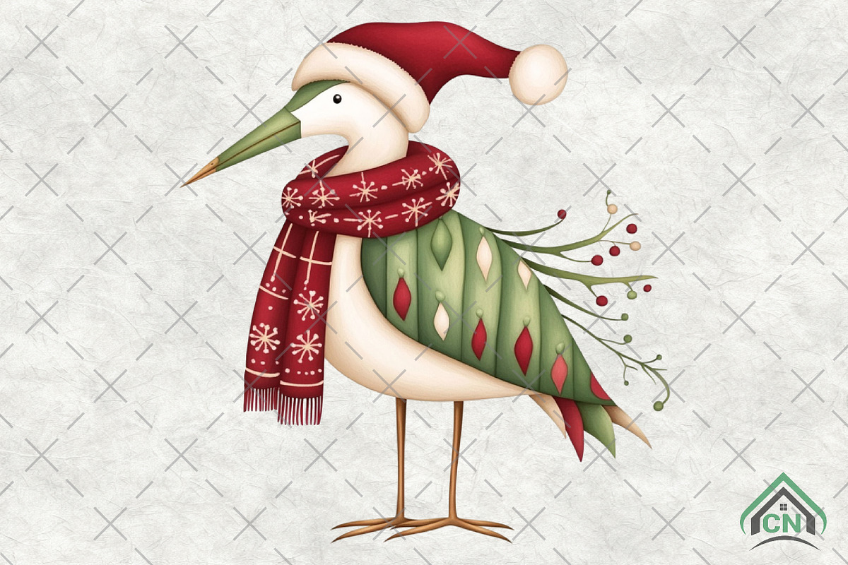 Vintage Christmas Bird Clipart, an Illustration by Craft Nest (Photo 1 of 6)