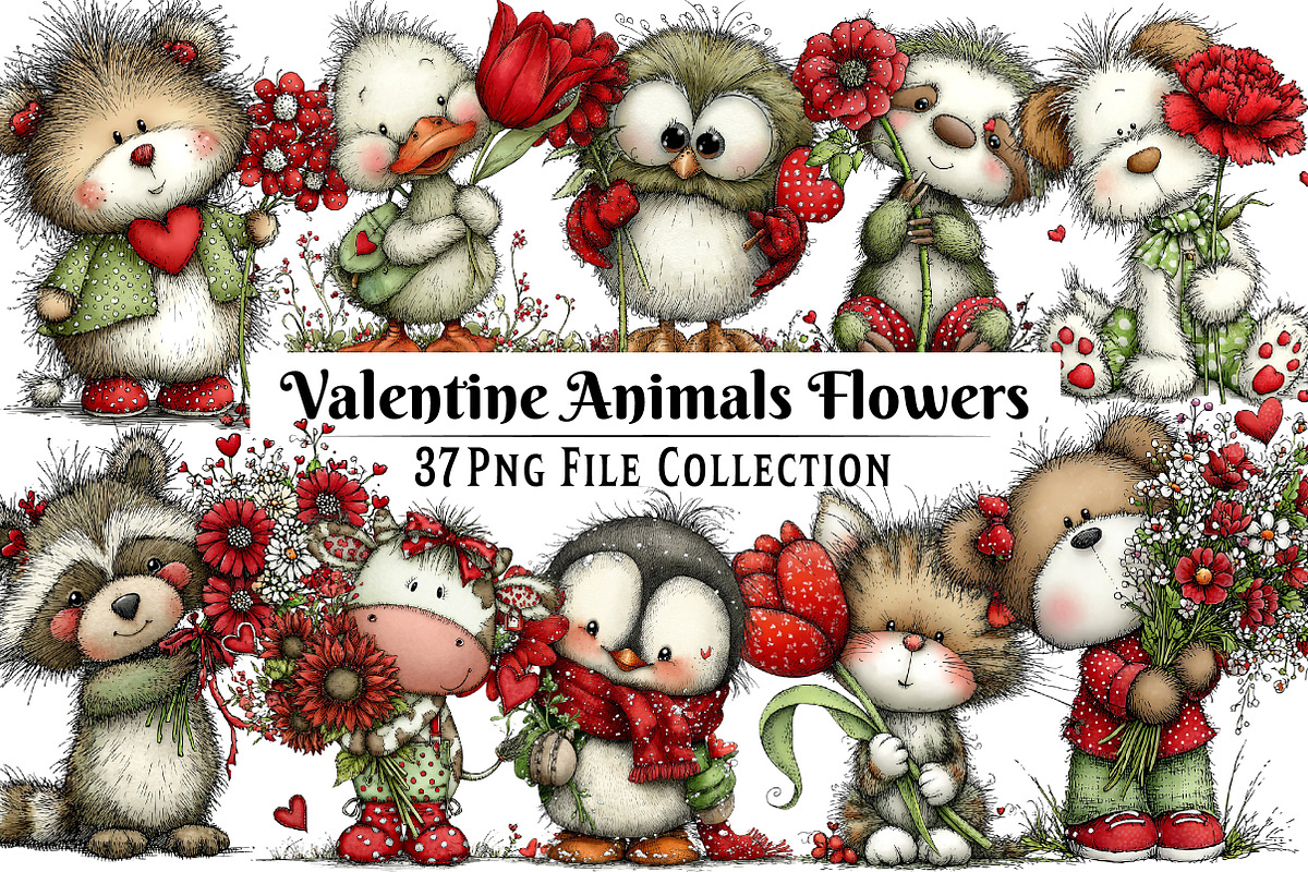 Valentine Animals with Flower Clipar, an Illustration by Dream Creation (Photo 1 of 7)