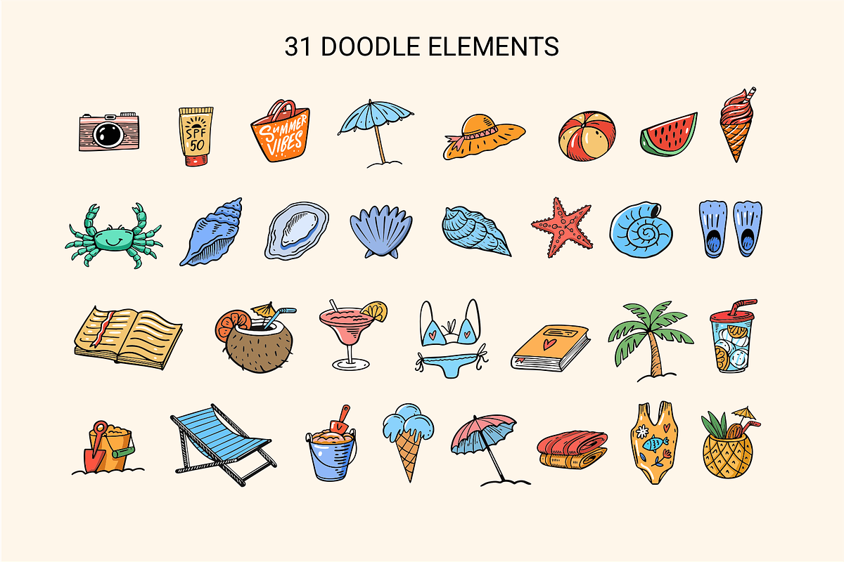 Summer Illustrations & Doodles Set, a Seasonal Illustration by Oktyabr (Photo 3 of 10)