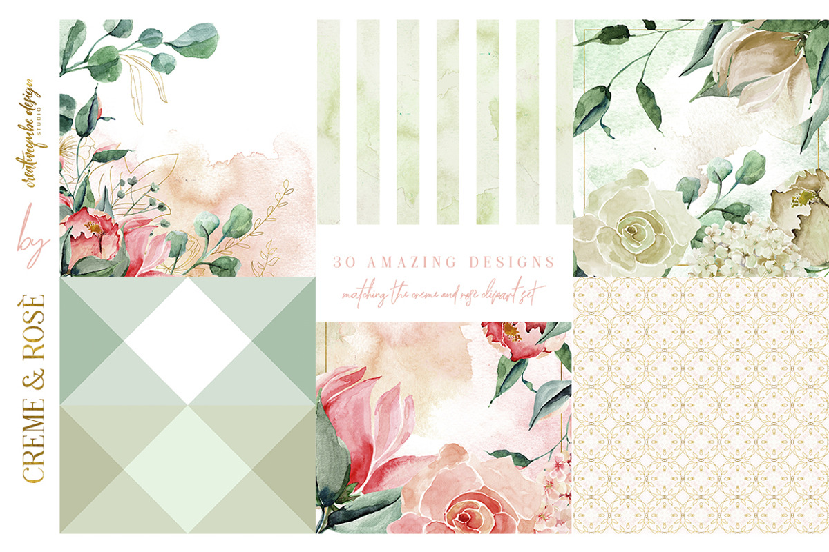 Creme and Rose Digital Papers, a Pattern Graphic by Creativeqube Design