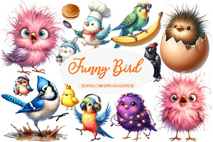 Watercolor Funny Bird Clipart, an Illustration by Daily.Designs