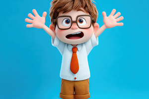 Cute cartoon boy with glasses white shirt orange tie and brown s, a Person Photo by José Manuel Gelpi