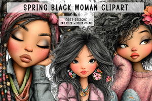 Spring Black Woman Clipart, an Illustration by CreationArt