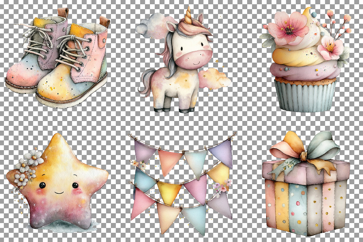Watercolor Unicorn World Clipart Bun, an Illustration by Sublimation Artist (Photo 4 of 7)
