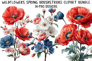 Wildflowers Spring Brushstroke Clipa, an Illustration by Daily.Designs
