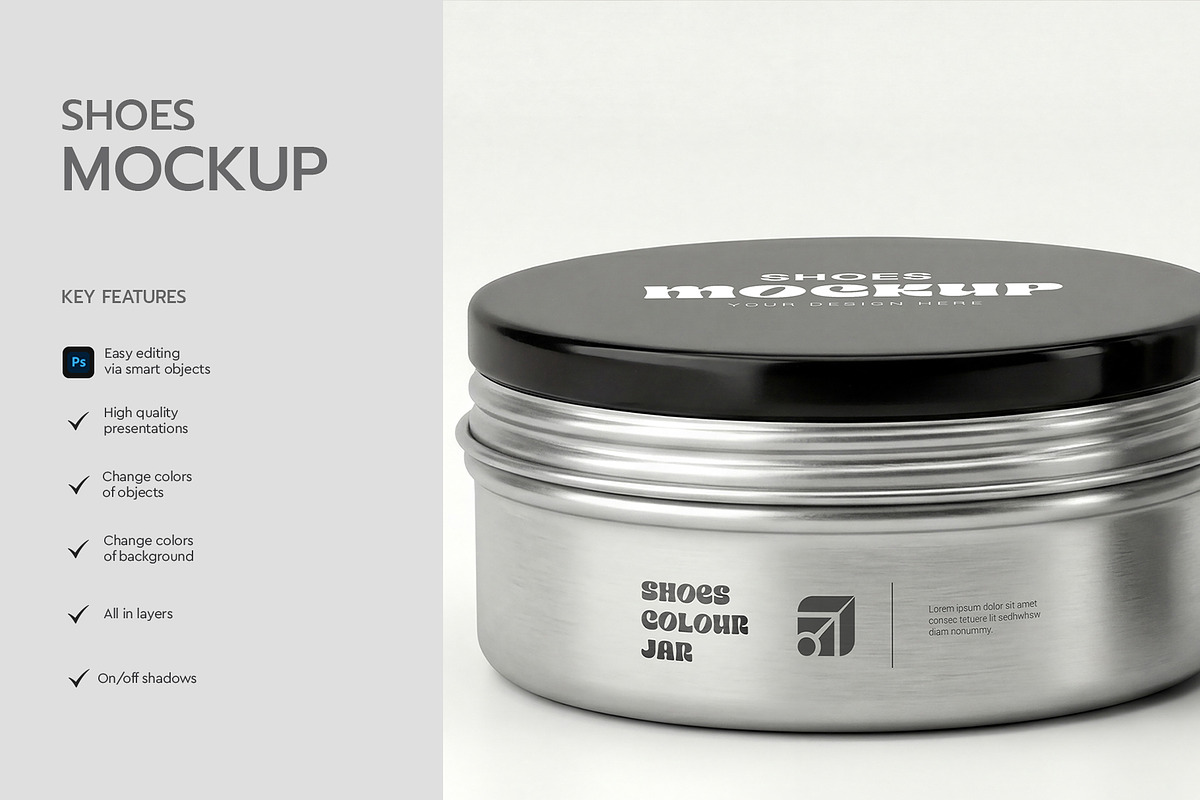 Metal Shoe Polish Tin Can Mockup, a Cups & Container Mockup by graphypix (Photo 2 of 4)