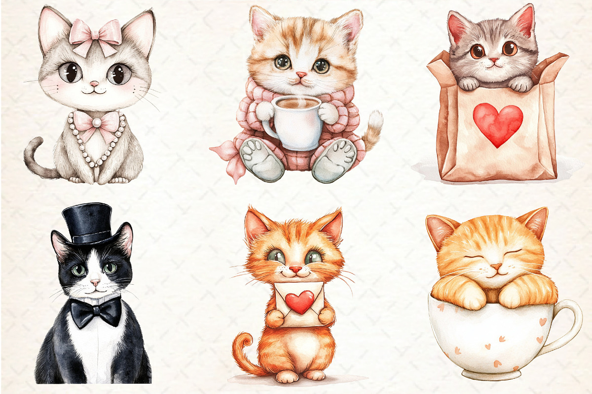 Cute Cat Sublimation Clipart, an Illustration by Libby Wishes (Photo 2 of 7)