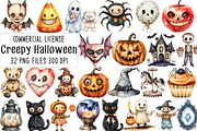 Vintage Creepy Halloween Clipart, an Illustration by CraftArtStudio (Thumbnail 1 of 6)