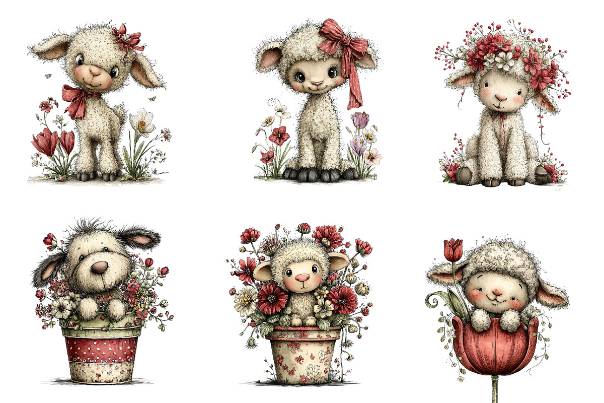 Cute Spring Lamb Clipart, an Illustration by CreationArt (Photo 2 of 7)