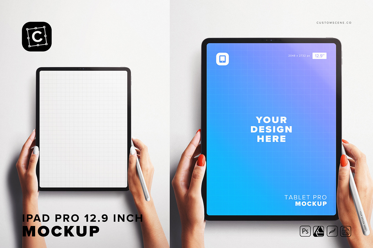 iPad Pro 12'' Mockup, Hands & Pencil, an iPad Mockup by Custom Scene (Photo 1 of 7)