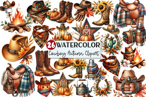 Watercolor Cowboy Autumn Clipart, an Illustration by Rose Art