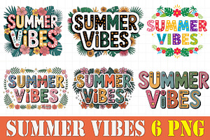 Summer Vibes PNG Colorful Summer Png, an Illustration by RobertsArt
