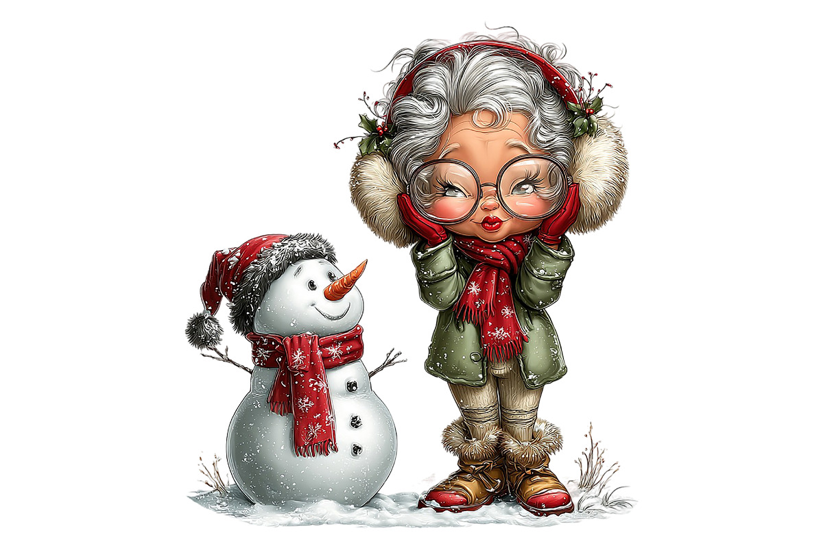 Christmas Grandma with Snowman, an Illustration by Craft Nest (Photo 4 of 9)