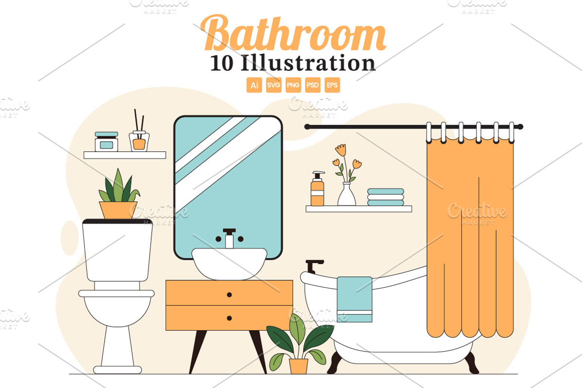 10 Modern Bathroom Interior, a Decorative Illustration by denayunebgt (Photo 1 of 4)
