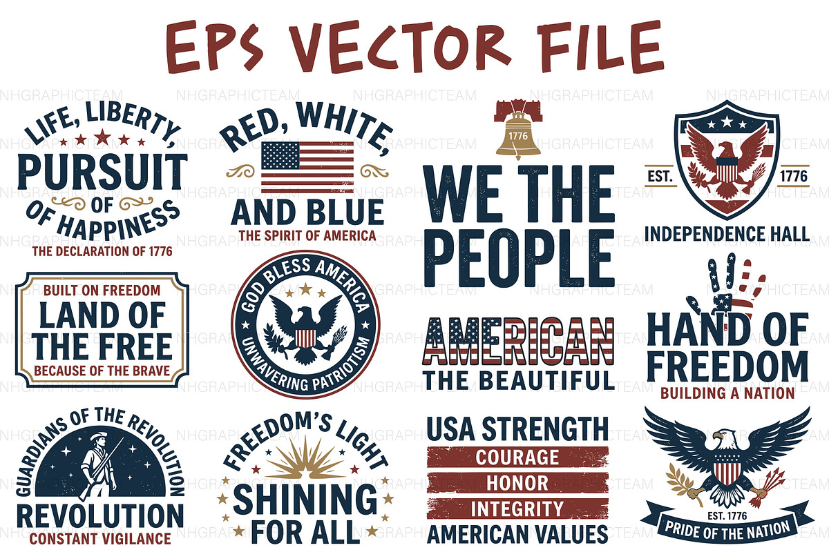 Patriotic USA Vintage Badge Bundle, an Object Graphic by NH graphic (Photo 1 of 3)